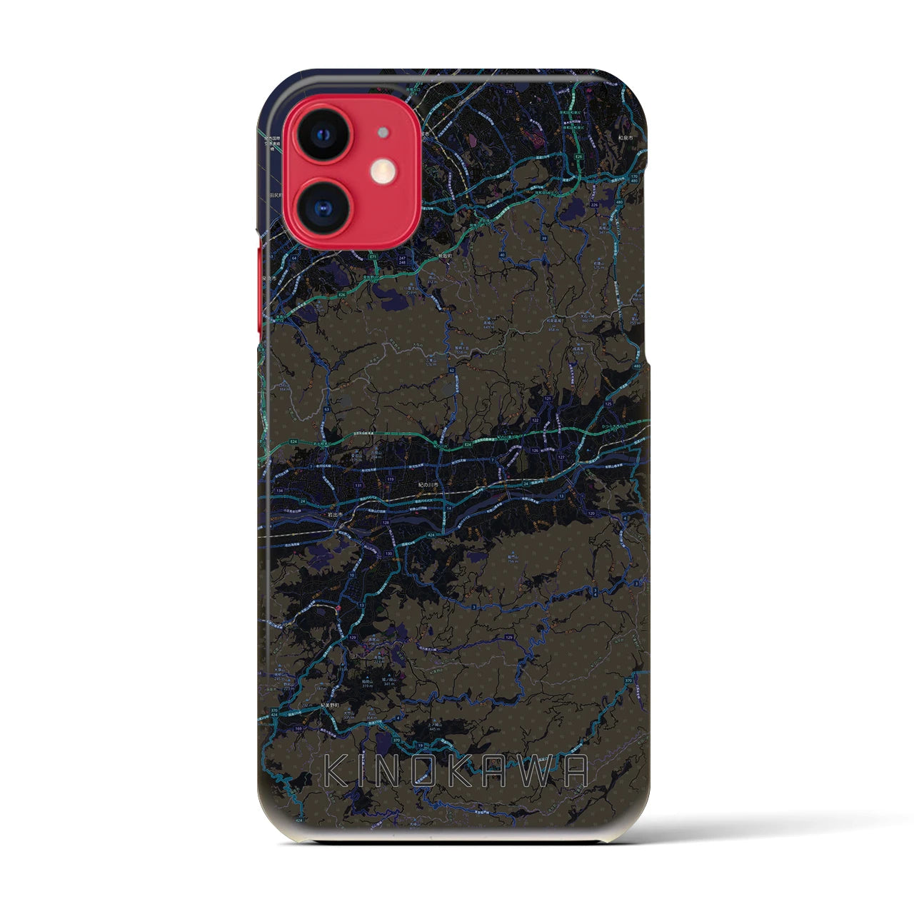 【紀の川】地図柄iPhoneケース（バックカバータイプ・ブラック）iPhone 11 用