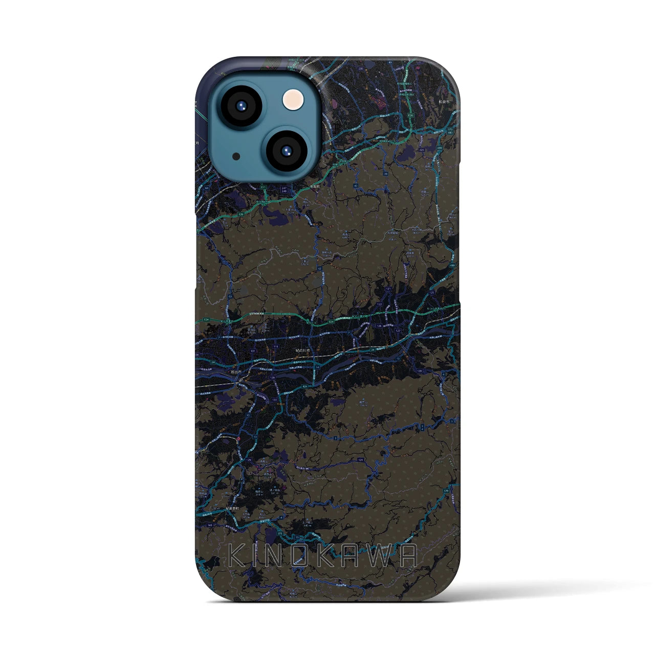 【紀の川】地図柄iPhoneケース（バックカバータイプ・ブラック）iPhone 13 用