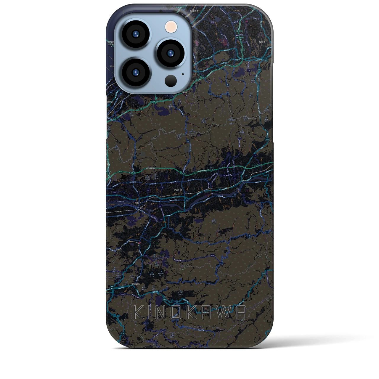 【紀の川】地図柄iPhoneケース（バックカバータイプ・ブラック）iPhone 13 Pro Max 用