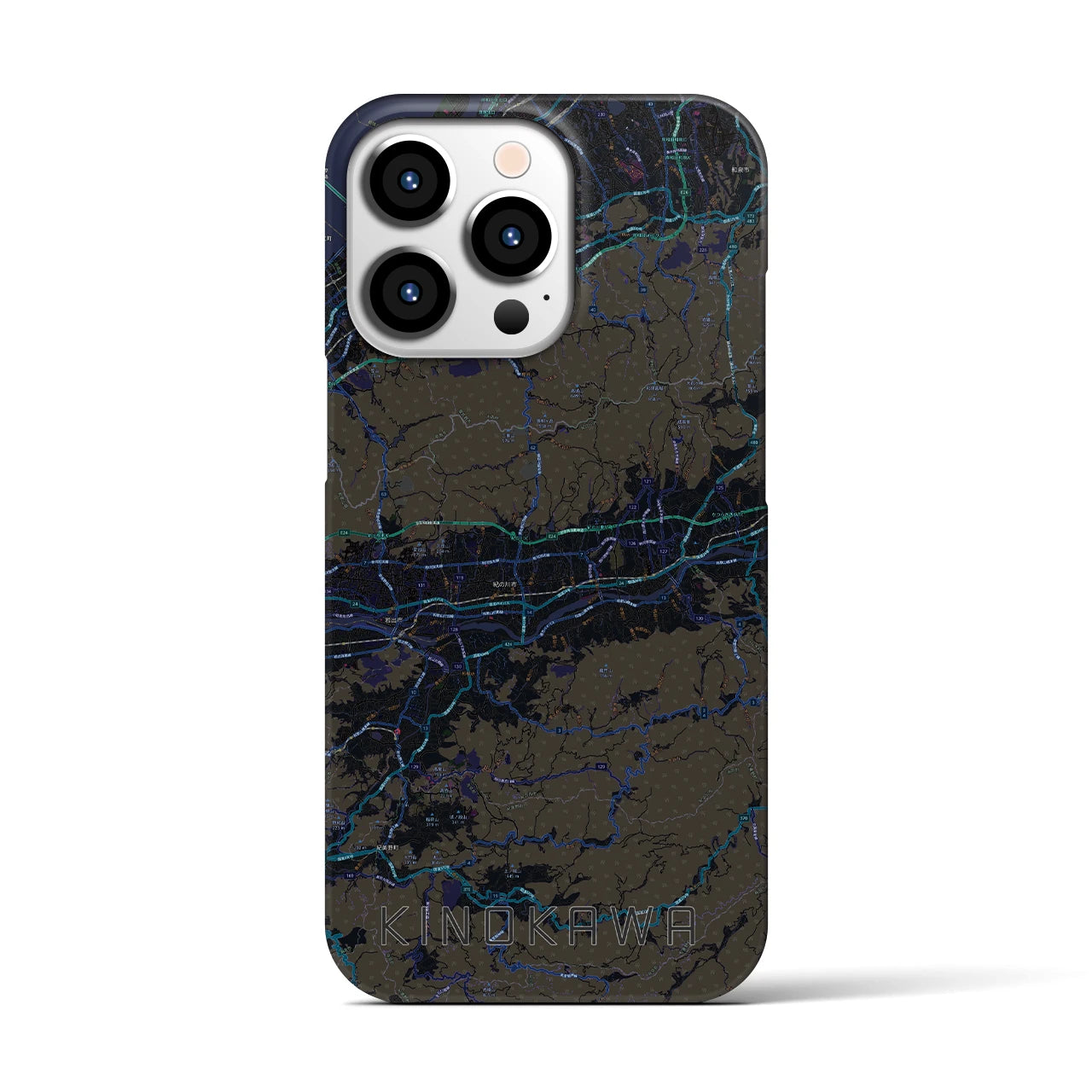 【紀の川】地図柄iPhoneケース（バックカバータイプ・ブラック）iPhone 13 Pro 用