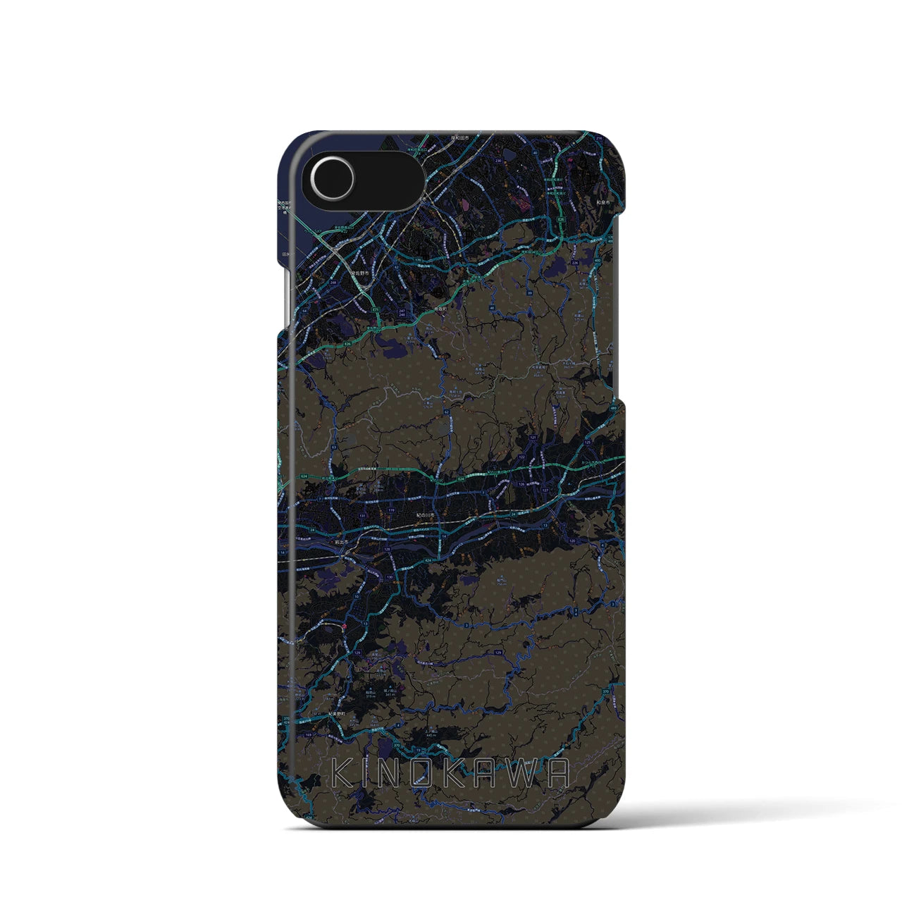 【紀の川】地図柄iPhoneケース（バックカバータイプ・ブラック）iPhone SE（第3 / 第2世代） / 8 / 7 / 6s / 6 用