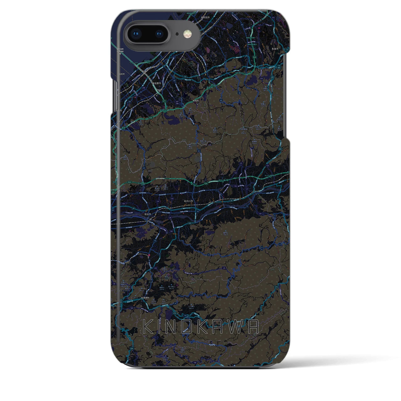 【紀の川】地図柄iPhoneケース（バックカバータイプ・ブラック）iPhone 8Plus /7Plus / 6sPlus / 6Plus 用