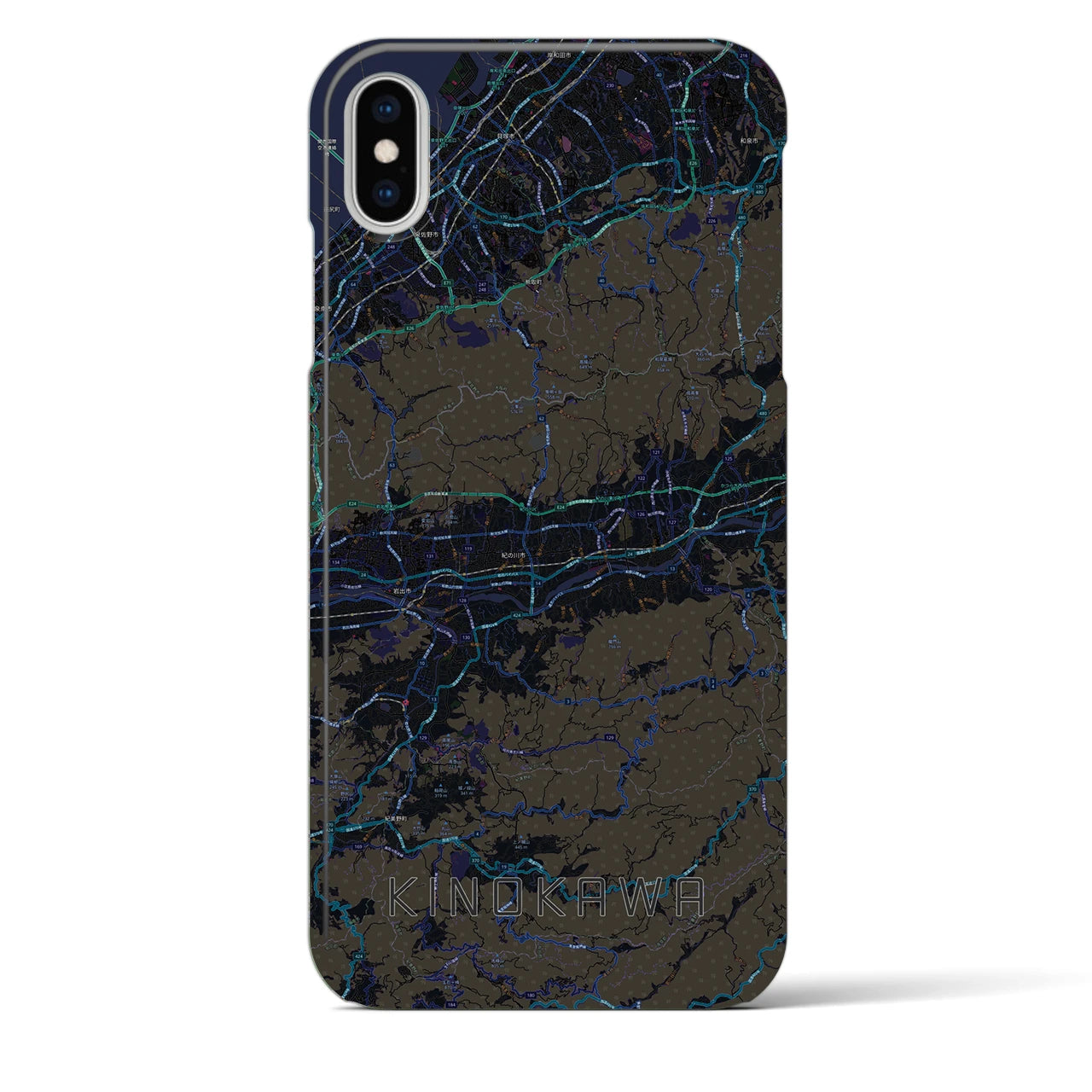 【紀の川】地図柄iPhoneケース（バックカバータイプ・ブラック）iPhone XS Max 用