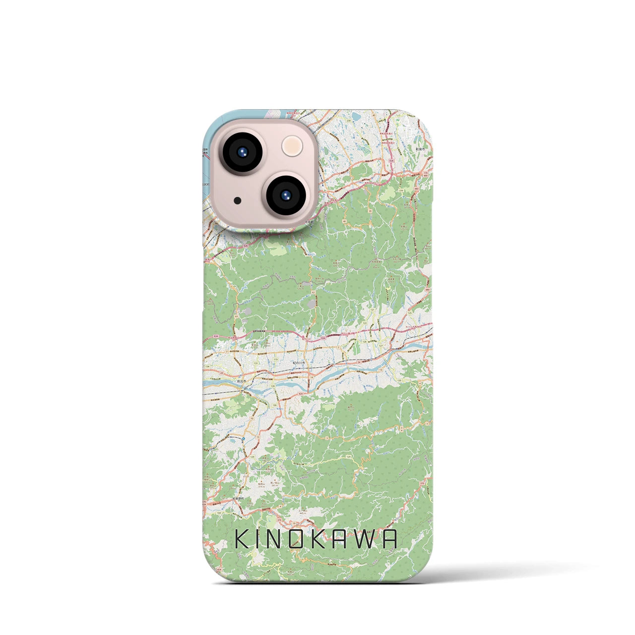 【紀の川】地図柄iPhoneケース（バックカバータイプ・ナチュラル）iPhone 13 mini 用