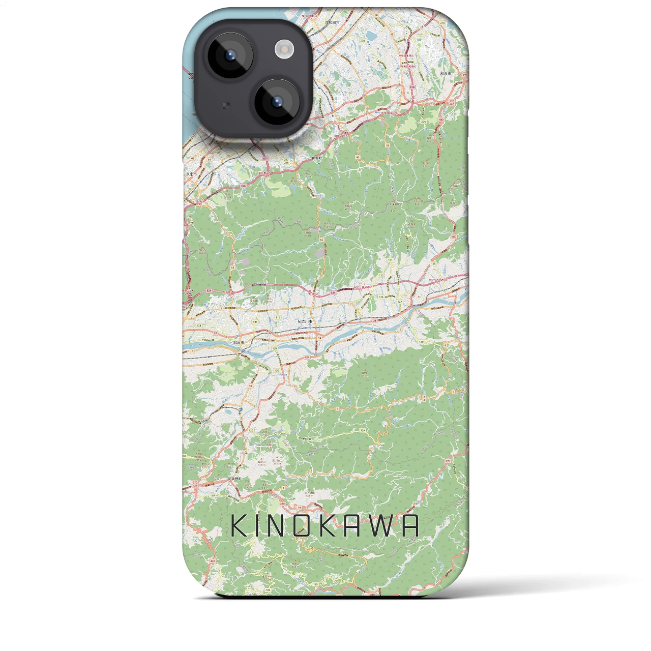 【紀の川】地図柄iPhoneケース（バックカバータイプ・ナチュラル）iPhone 14 Plus 用