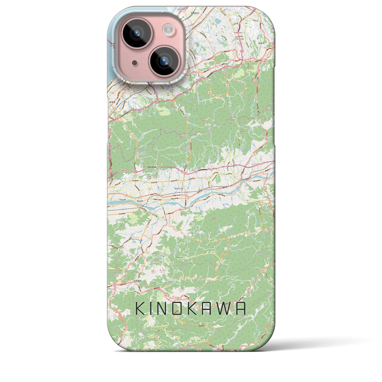 【紀の川】地図柄iPhoneケース（バックカバータイプ・ナチュラル）iPhone 15 Plus 用