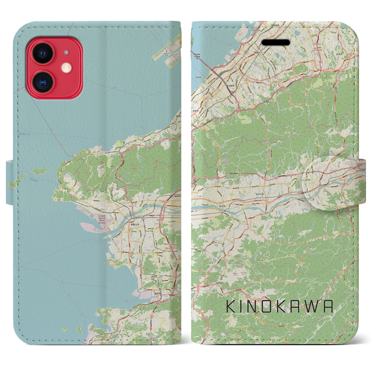 【紀の川】地図柄iPhoneケース（手帳両面タイプ・ナチュラル）iPhone 11 用