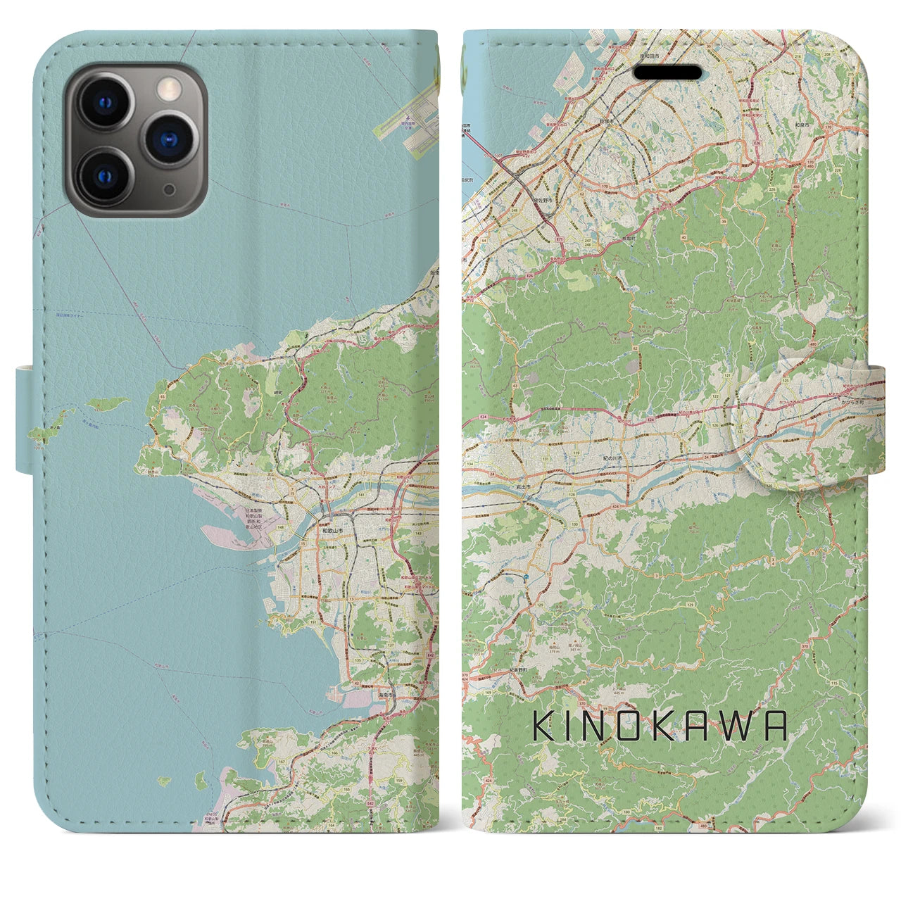 【紀の川】地図柄iPhoneケース（手帳両面タイプ・ナチュラル）iPhone 11 Pro Max 用