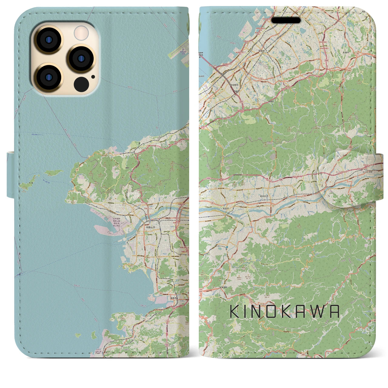 【紀の川】地図柄iPhoneケース（手帳両面タイプ・ナチュラル）iPhone 12 Pro Max 用