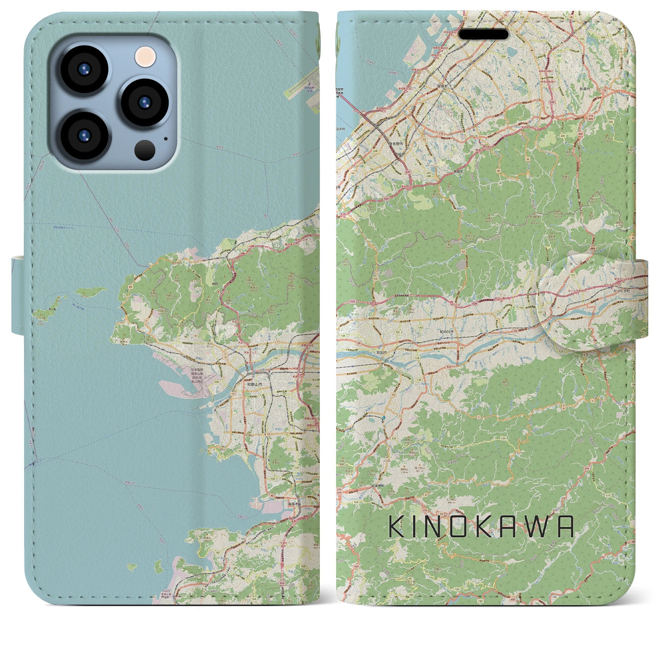 【紀の川】地図柄iPhoneケース（手帳両面タイプ・ナチュラル）iPhone 13 Pro Max 用