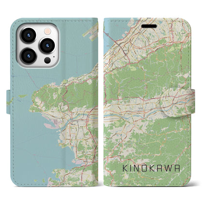 【紀の川（和歌山県）】地図柄iPhoneケース（手帳タイプ）ナチュラル・iPhone 13 Pro 用