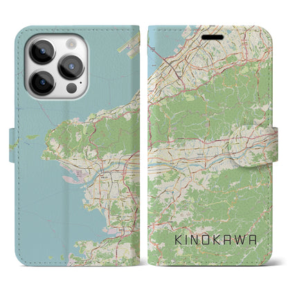 【紀の川（和歌山県）】地図柄iPhoneケース（手帳タイプ）ナチュラル・iPhone 14 Pro 用
