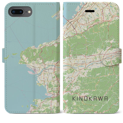 【紀の川（和歌山県）】地図柄iPhoneケース（手帳タイプ）ナチュラル・iPhone 8Plus /7Plus / 6sPlus / 6Plus 用