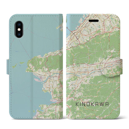 【紀の川（和歌山県）】地図柄iPhoneケース（手帳タイプ）ナチュラル・iPhone XS / X 用