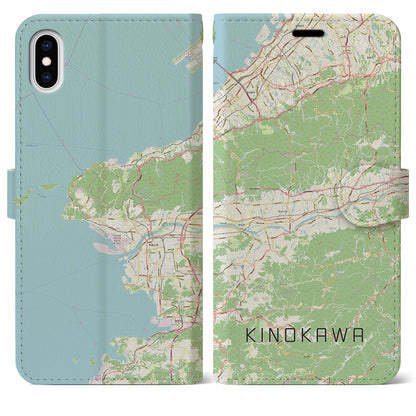 【紀の川（和歌山県）】地図柄iPhoneケース（手帳タイプ）ナチュラル・iPhone XS Max 用