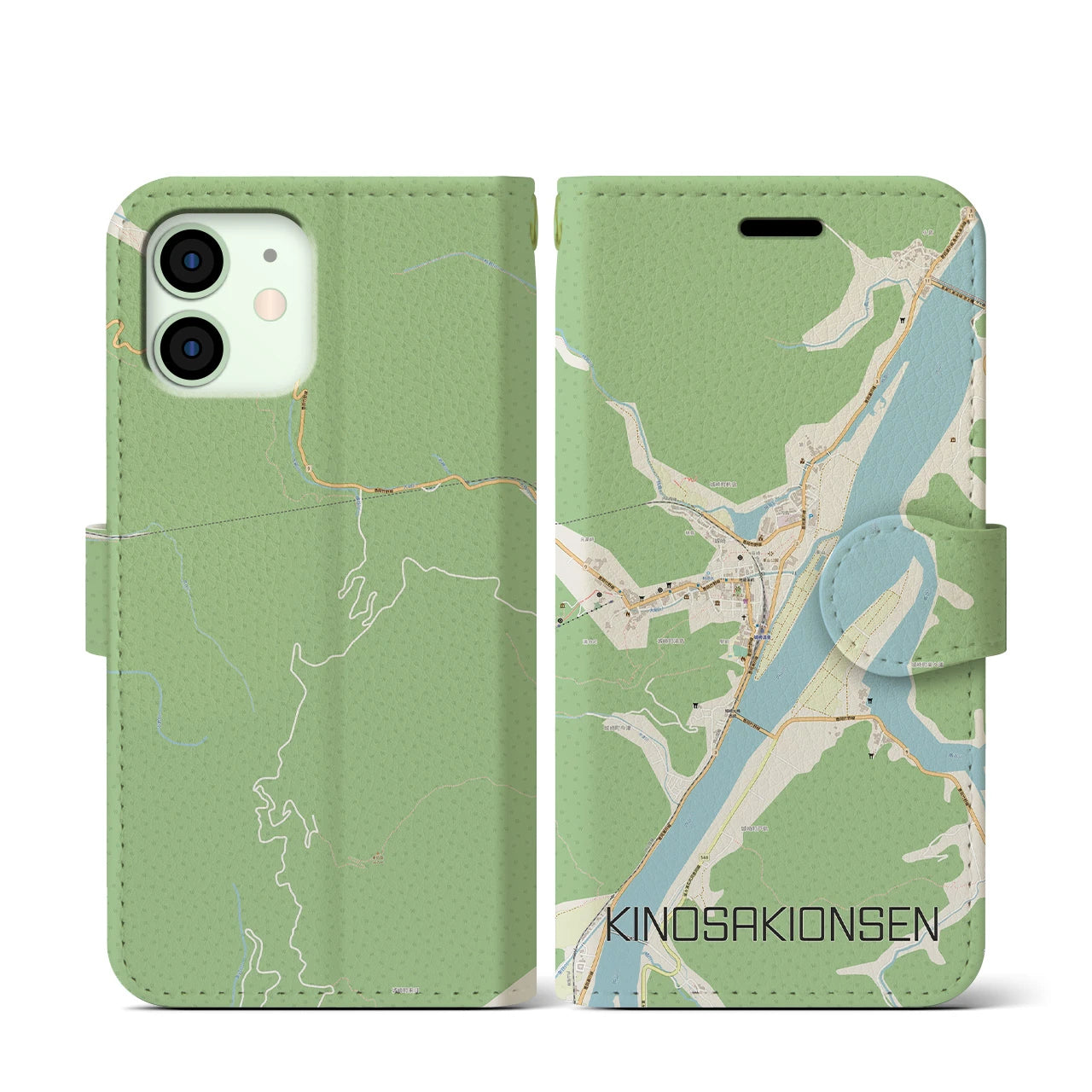 【城崎温泉（兵庫県）】地図柄iPhoneケース（手帳タイプ）ナチュラル・iPhone 12 mini 用