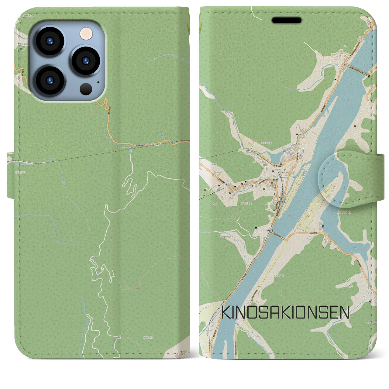 【城崎温泉（兵庫県）】地図柄iPhoneケース（手帳タイプ）ナチュラル・iPhone 13 Pro Max 用