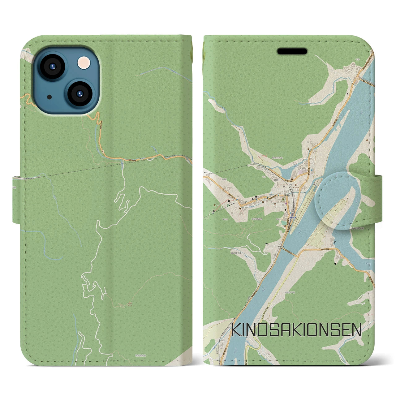 【城崎温泉（兵庫県）】地図柄iPhoneケース（手帳タイプ）ナチュラル・iPhone 13 用