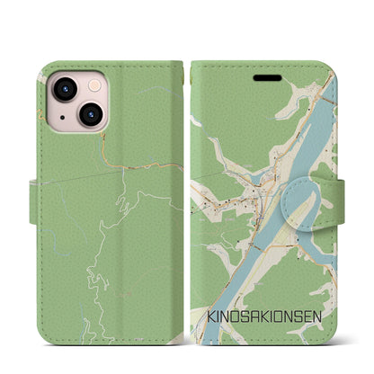 【城崎温泉（兵庫県）】地図柄iPhoneケース（手帳タイプ）ナチュラル・iPhone 13 mini 用