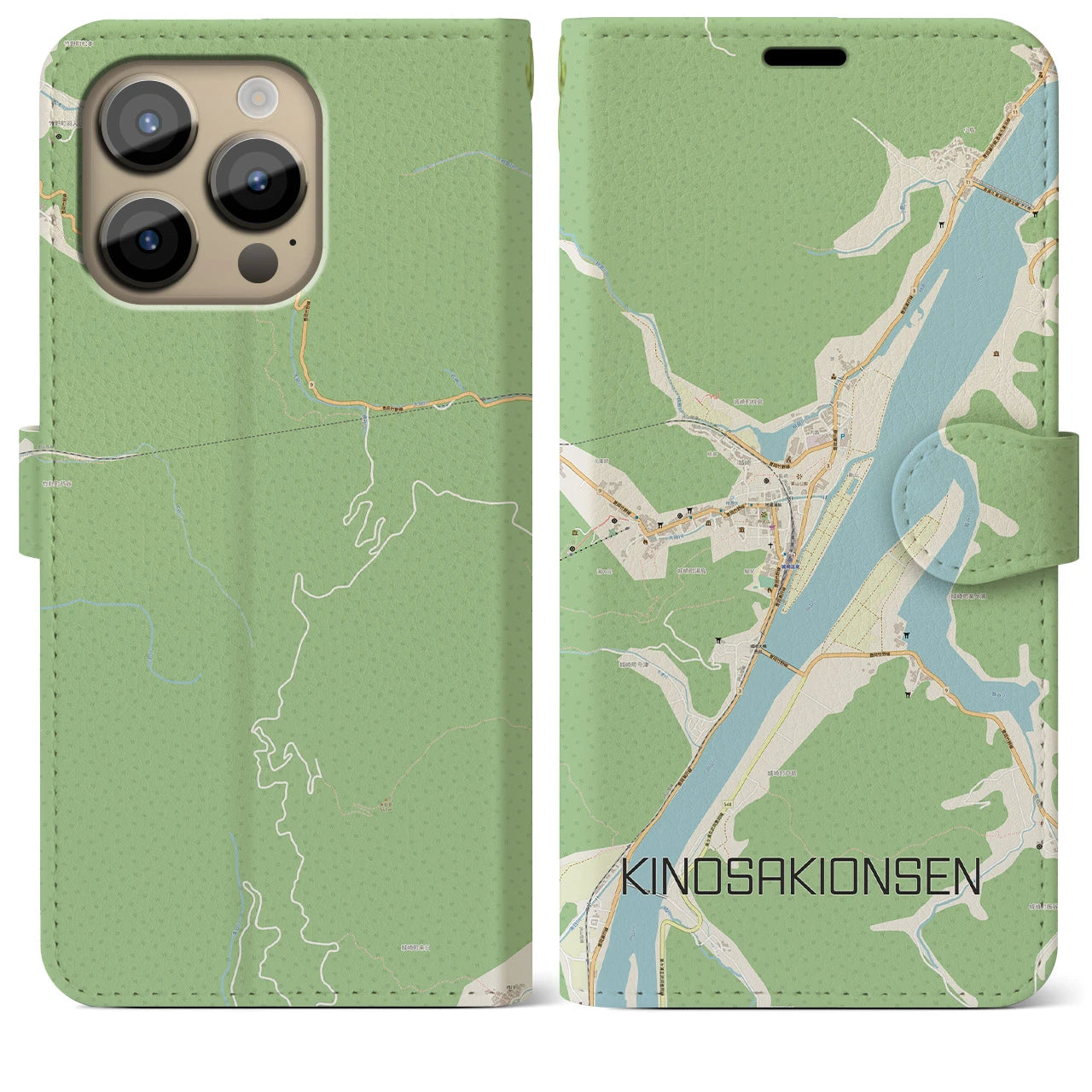 【城崎温泉】地図柄iPhoneケース（手帳両面タイプ・ナチュラル）iPhone 14 Pro Max 用
