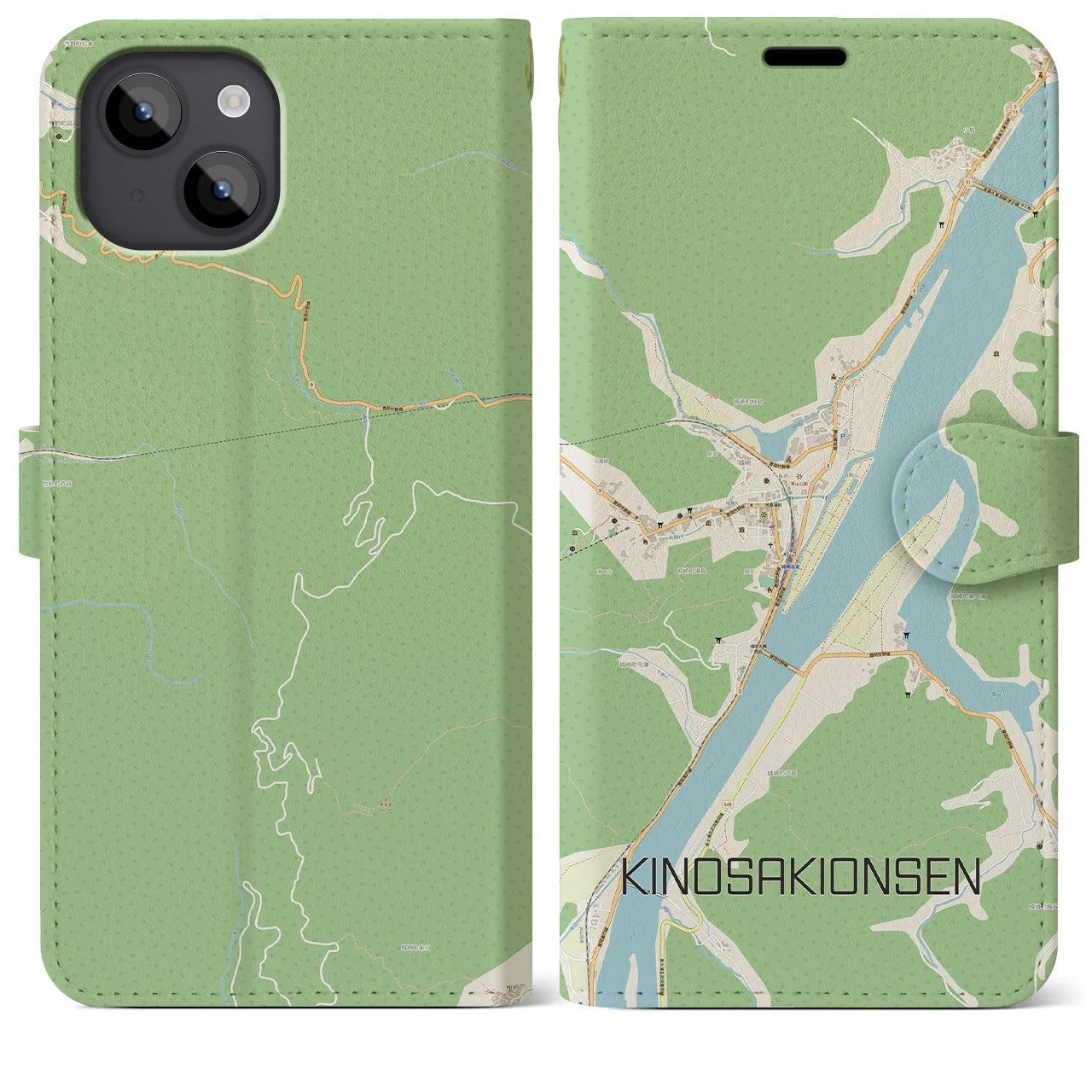 【城崎温泉（兵庫県）】地図柄iPhoneケース（手帳タイプ）ナチュラル・iPhone 14 Plus 用