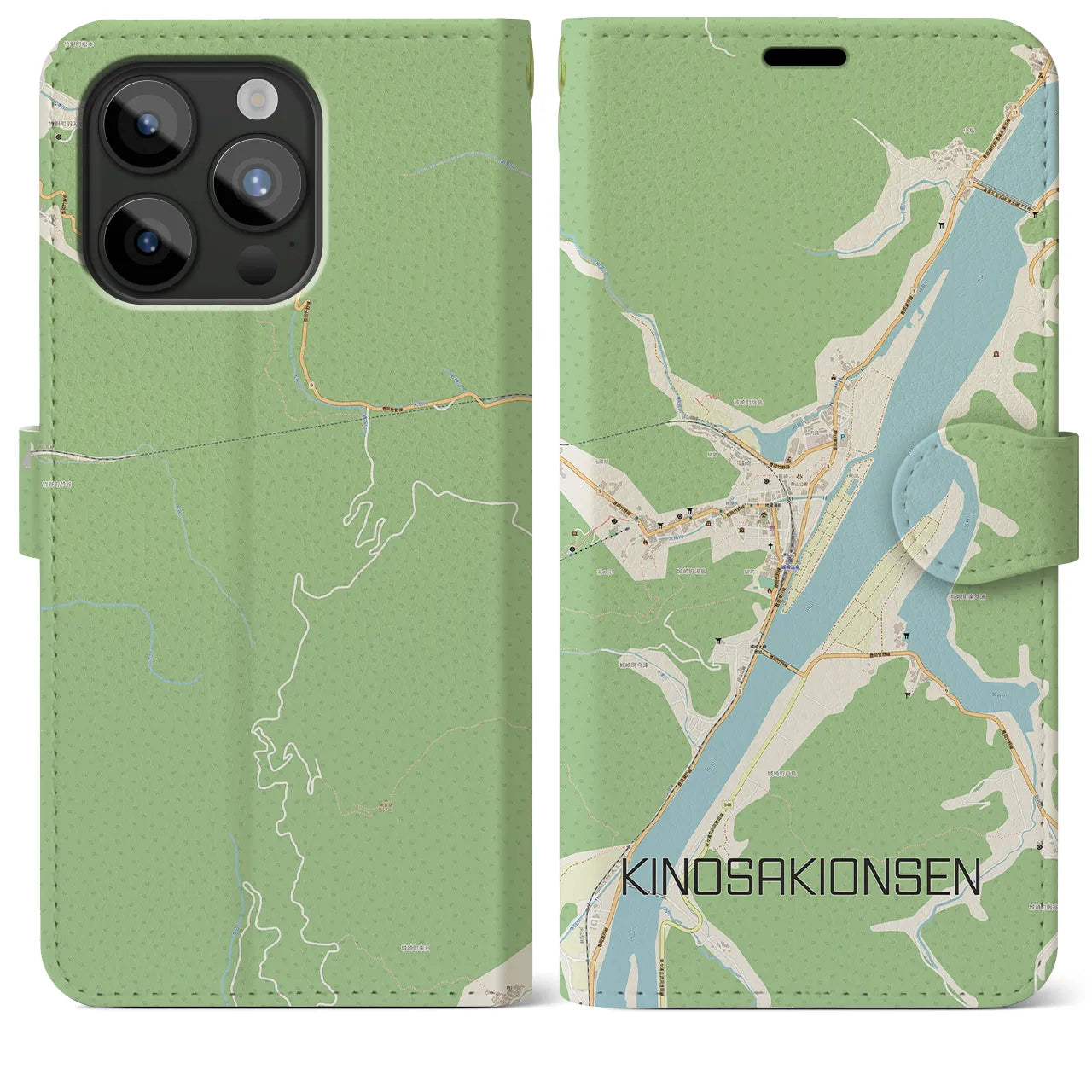 【城崎温泉（兵庫県）】地図柄iPhoneケース（手帳タイプ）ナチュラル・iPhone 15 Pro Max 用