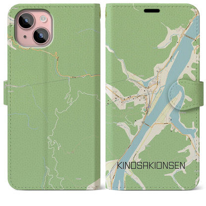 【城崎温泉（兵庫県）】地図柄iPhoneケース（手帳タイプ）ナチュラル・iPhone 15 Plus 用