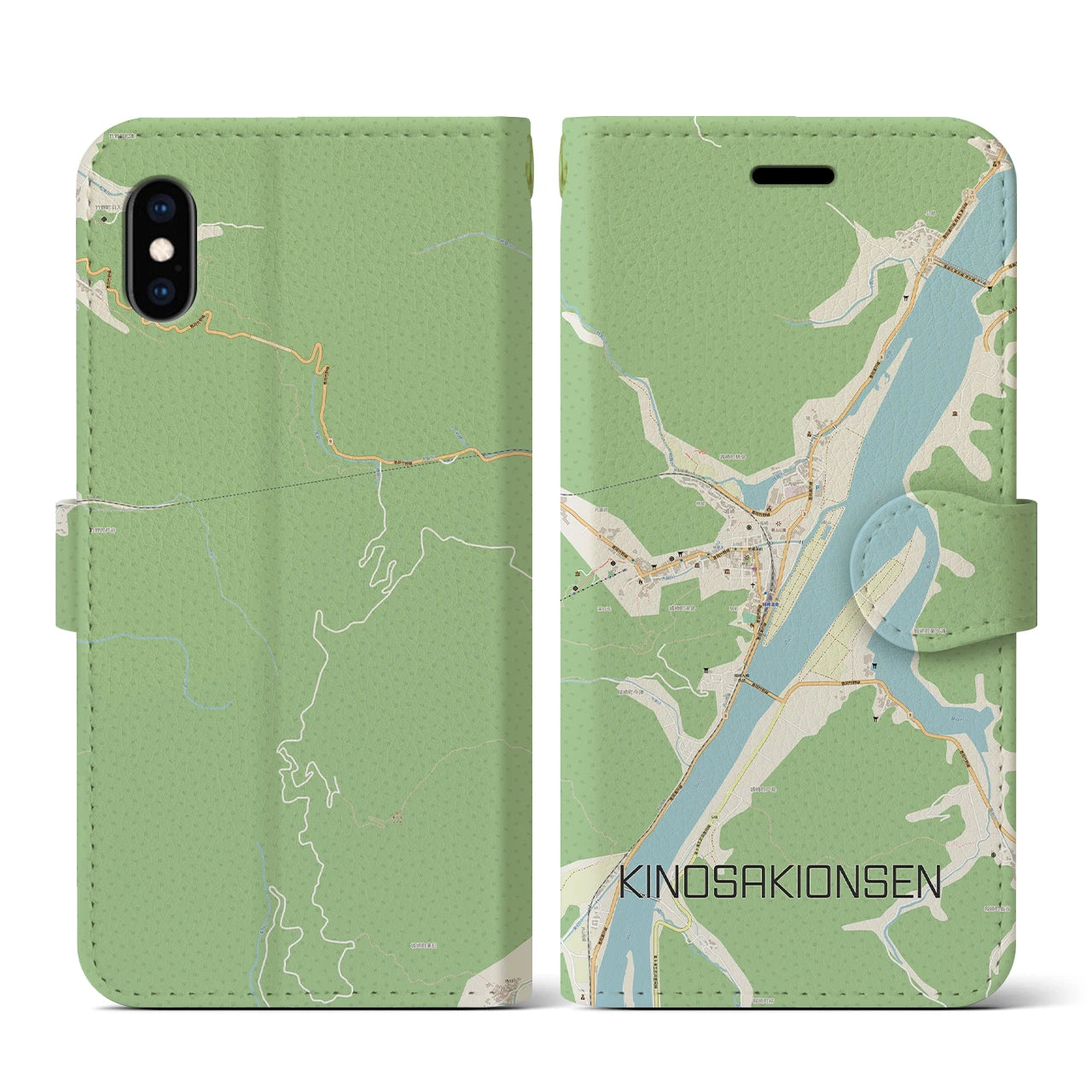 【城崎温泉（兵庫県）】地図柄iPhoneケース（手帳タイプ）ナチュラル・iPhone XS / X 用