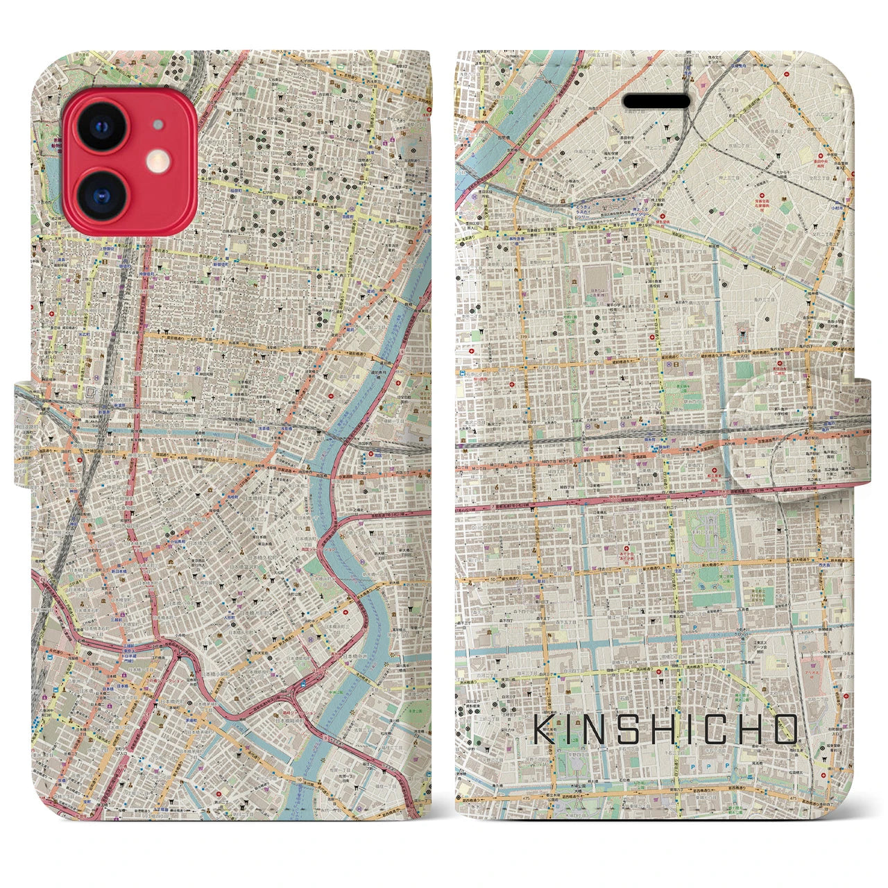 【錦糸町】地図柄iPhoneケース（手帳両面タイプ・ナチュラル）iPhone 11 用