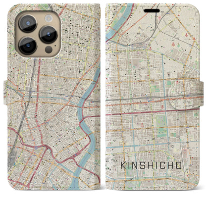 【錦糸町（東京都）】地図柄iPhoneケース（手帳タイプ）ナチュラル・iPhone 14 Pro Max 用