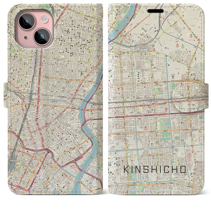 【錦糸町（東京都）】地図柄iPhoneケース（手帳タイプ）ナチュラル・iPhone 15 Plus 用