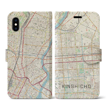 【錦糸町（東京都）】地図柄iPhoneケース（手帳タイプ）ナチュラル・iPhone XS / X 用