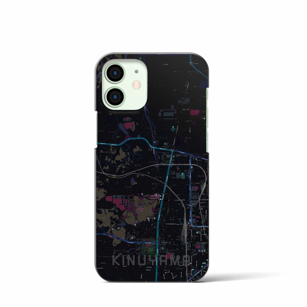 【衣山】地図柄iPhoneケース（バックカバータイプ・ブラック）iPhone 12 mini 用