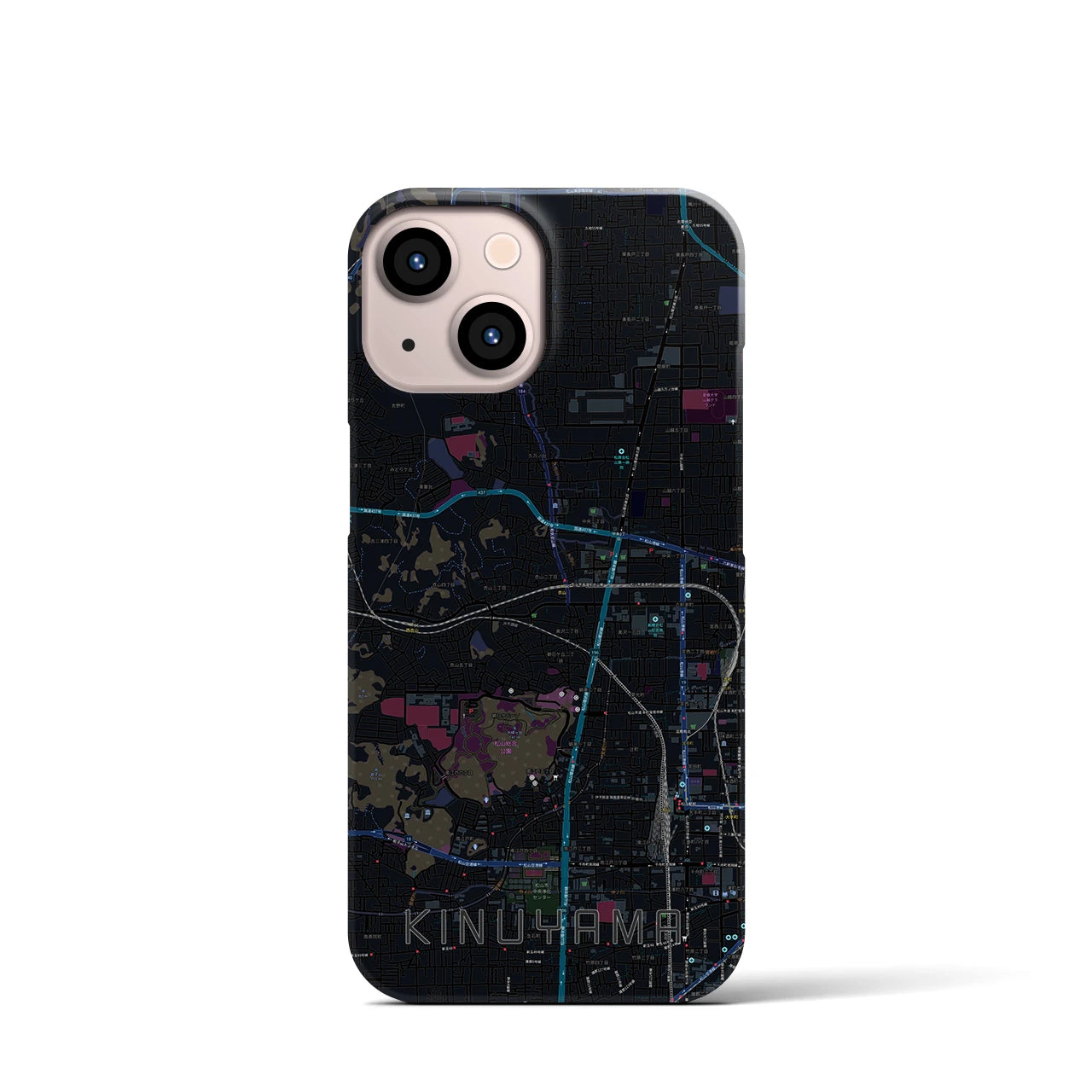 【衣山】地図柄iPhoneケース（バックカバータイプ・ブラック）iPhone 13 mini 用