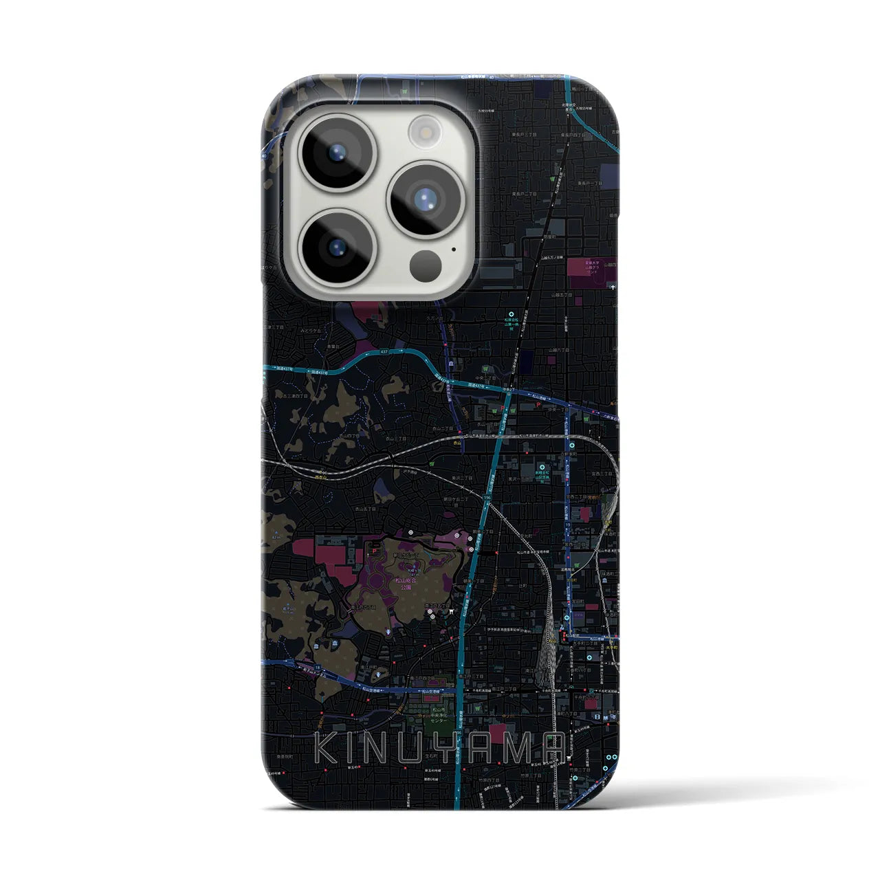 【衣山】地図柄iPhoneケース（バックカバータイプ・ブラック）iPhone 15 Pro 用