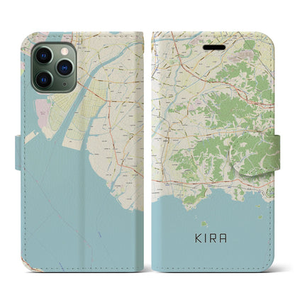 【吉良（愛知県）】地図柄iPhoneケース（手帳タイプ）ナチュラル・iPhone 11 Pro 用