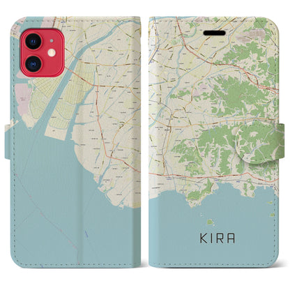 【吉良（愛知県）】地図柄iPhoneケース（手帳タイプ）ナチュラル・iPhone 11 用