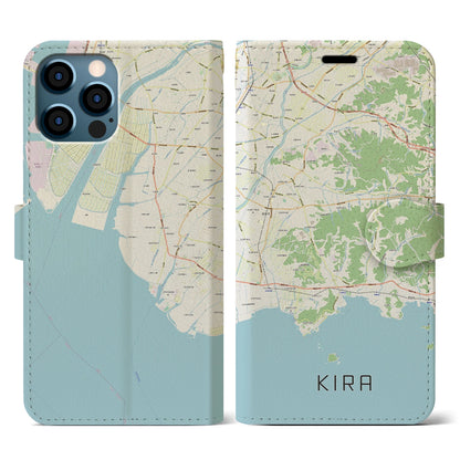 【吉良（愛知県）】地図柄iPhoneケース（手帳タイプ）ナチュラル・iPhone 12 / 12 Pro 用