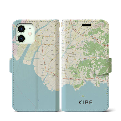 【吉良（愛知県）】地図柄iPhoneケース（手帳タイプ）ナチュラル・iPhone 12 mini 用