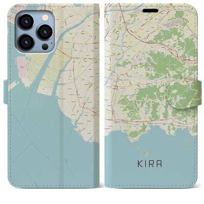 【吉良（愛知県）】地図柄iPhoneケース（手帳タイプ）ナチュラル・iPhone 13 Pro Max 用