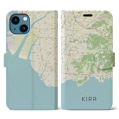 【吉良（愛知県）】地図柄iPhoneケース（手帳タイプ）ナチュラル・iPhone 13 用