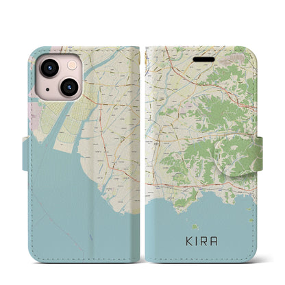 【吉良（愛知県）】地図柄iPhoneケース（手帳タイプ）ナチュラル・iPhone 13 mini 用