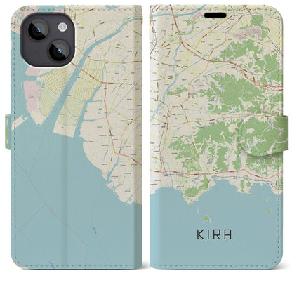 【吉良（愛知県）】地図柄iPhoneケース（手帳タイプ）ナチュラル・iPhone 14 Plus 用