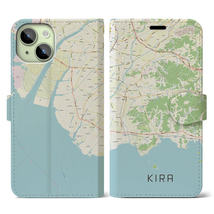【吉良（愛知県）】地図柄iPhoneケース（手帳タイプ）ナチュラル・iPhone 15 用