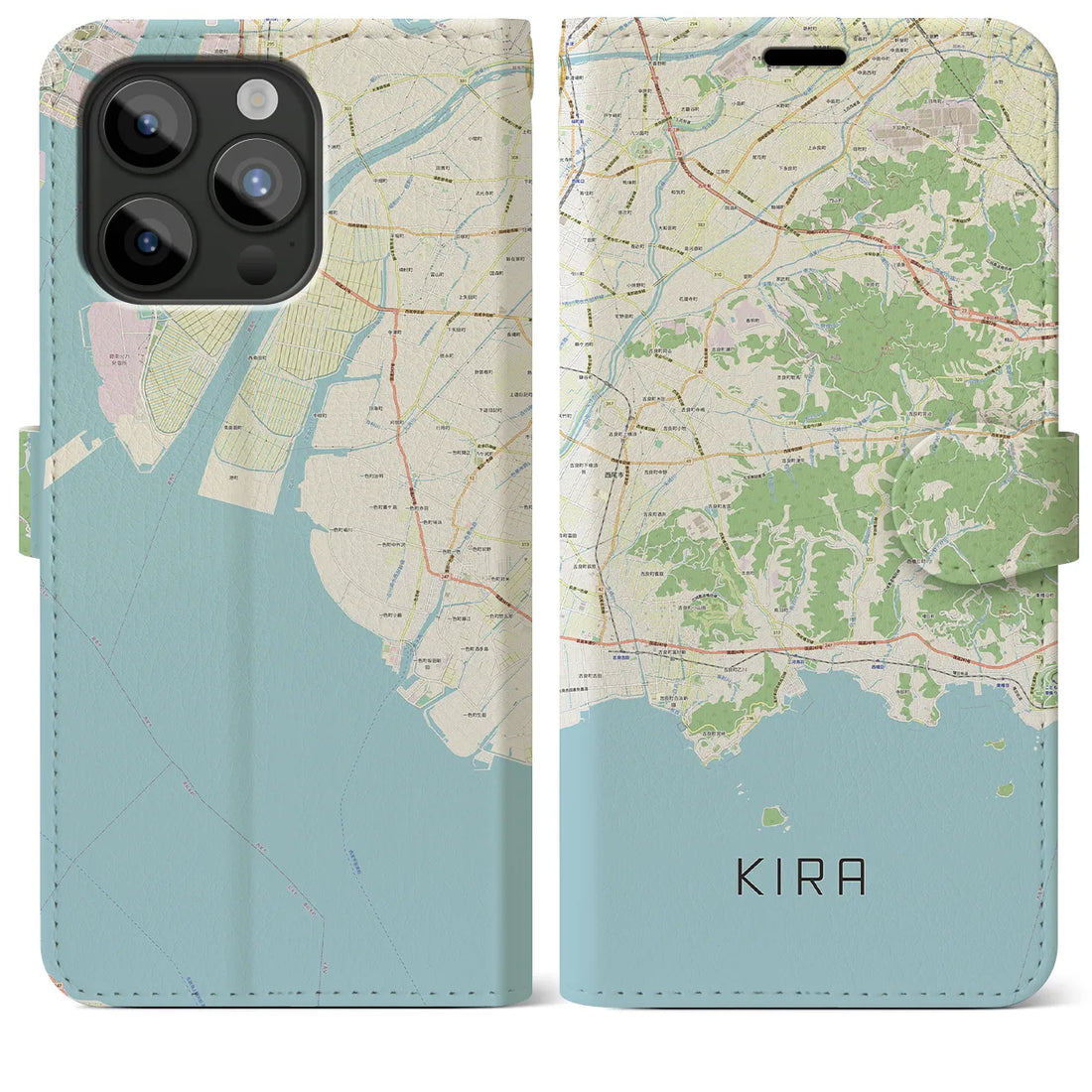 【吉良】地図柄iPhoneケース（手帳両面タイプ・ナチュラル）iPhone 15 Pro Max 用