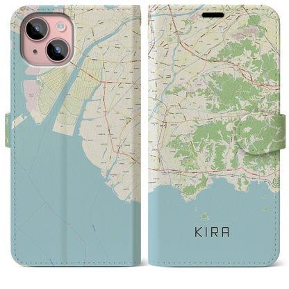 【吉良（愛知県）】地図柄iPhoneケース（手帳タイプ）ナチュラル・iPhone 15 Plus 用