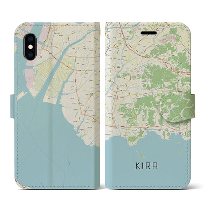 【吉良（愛知県）】地図柄iPhoneケース（手帳タイプ）ナチュラル・iPhone XS / X 用