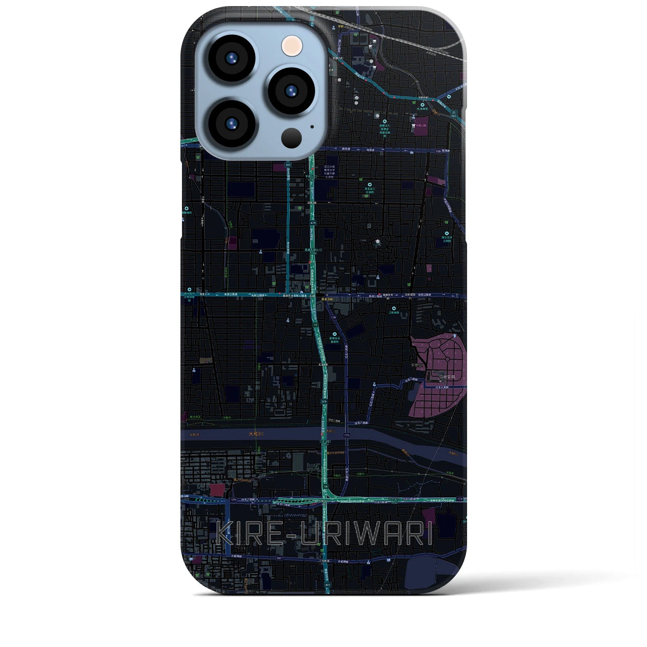 【喜連瓜破】地図柄iPhoneケース（バックカバータイプ・ブラック）iPhone 13 Pro Max 用