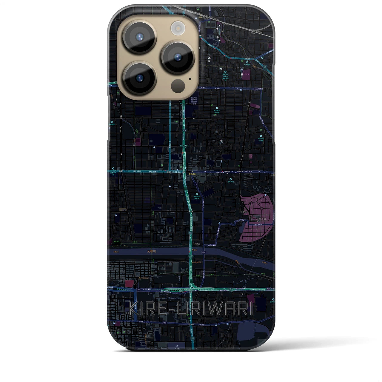 【喜連瓜破】地図柄iPhoneケース（バックカバータイプ・ブラック）iPhone 14 Pro Max 用