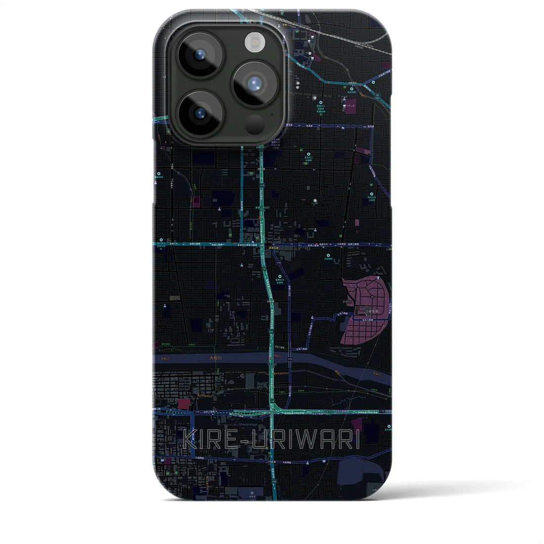 【喜連瓜破】地図柄iPhoneケース（バックカバータイプ・ブラック）iPhone 15 Pro Max 用